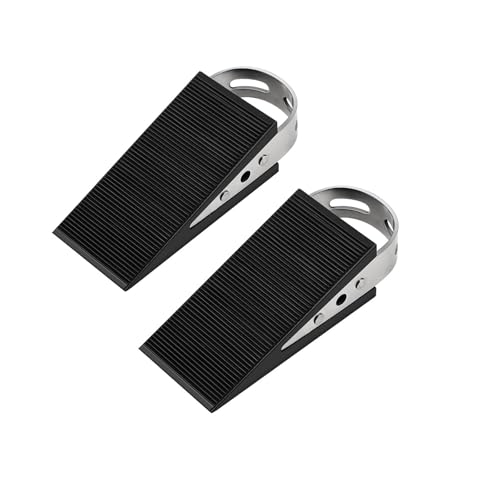 Door Stopper Wedge,2 PCS Heavy Duty Door Stops with Stainless Steel Handle,Non-Slip Rubber Wedge Stopper for Indoor Use,Fits All Floor Types,Perfect for Heavy Doors,Home Office (Black)