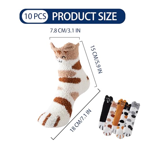 Cute Cat Paw Fuzzy Socks Set, 5 Pairs, Polyester, Assorted Colors，suitable for home wear, outdoor wear, cat's paw socks2