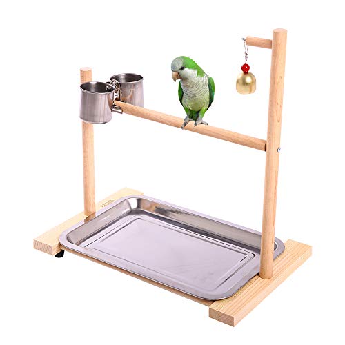 QBLEEV Bird Playground,Birdcage Play Stands,Parrot Perch Playstand Tabletop Play Gyms with Feeder Cup