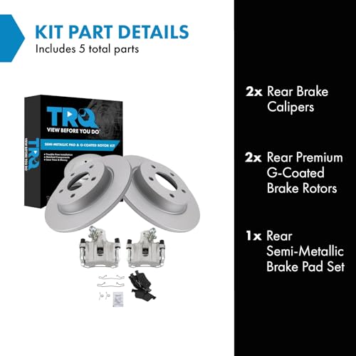Image of TRQ Rear Brake Pad and Rotor Set Semi Metallic Solid Rotors Calipers