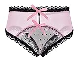 Confonze Women's Sexy Lace Panties Bowknot Briefs Hipster Mesh Knickers Midnight Lingerie Underwear (Large, Pink)