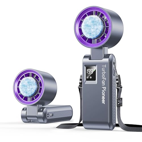 Image of Portable Handheld Fan with Ice Cooling, 7.5m /s High Speed Turbo Fan, 150 Foldable 4-in-1 Personal Neck Fan, 199 Speed Stepless Control, USB-C Rechargeable for Travel, Makeup, Hiking,Grey