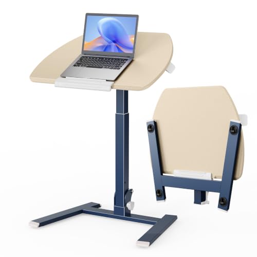 Image of ROMOON Foldable Standing Desk with No-Assembly Design, Rolling Height-Adjustable Sit-Stand Table with Wheels, Space-Saving Portable Laptop Cart for Home Office and Small Space (Oat Yellow)