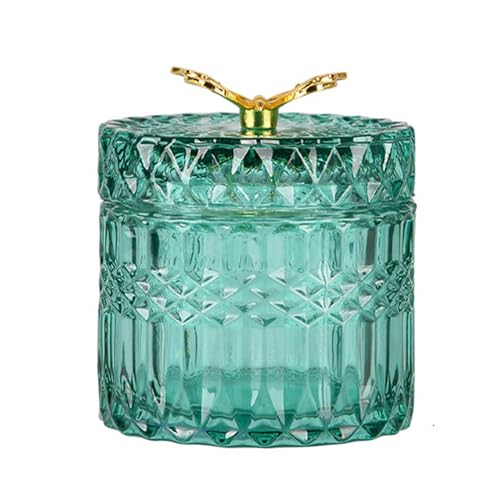 WXMYOZR Glass Jewelry Jar with Lid, Cotton Swab Qtips Holder Dispenser Glass Candy Buffet Jar Small Glass Storage Jar Cute Butterfly Lids,Green,Little