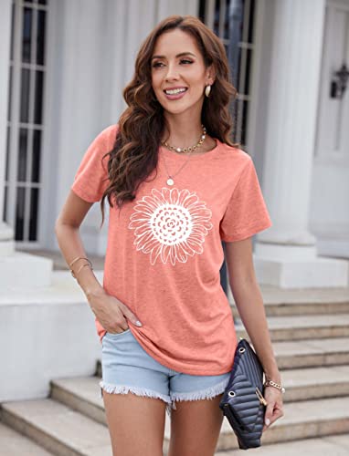 EADINVE Women's Summer Short Sleeve Cute Sunflower Graphic Printed Tee Vintage T Shirt Cotton Tops Novelty Cool Shirts3