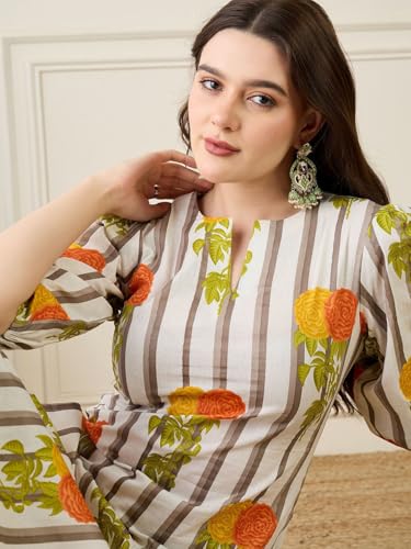 Image of Amazon Brand - Tavasya Women Floral Printed Long Kurta Set with Plazzo Pant Suit