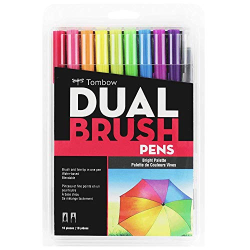 Estojo Dual Brush com 10 Canetas Pincéis, Cores Brilhantes