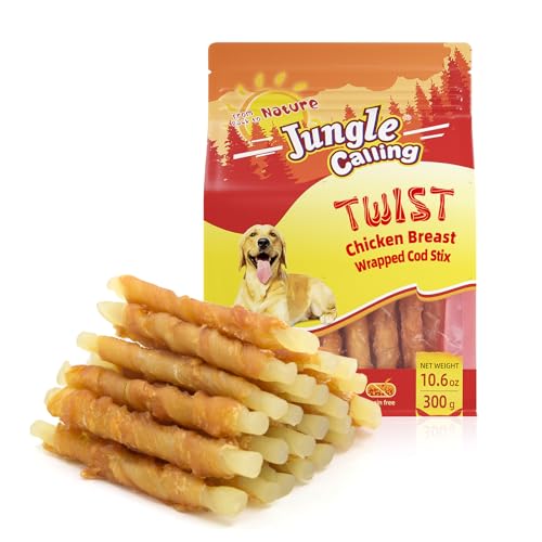 Jungle Calling Rawhide Free Treats for Dogs, Chicken Wrapped Cod Sticks Dog Treats, Soft Chewy Snacks for Training Rewards, 10.6 oz (Chicken) - Image 3