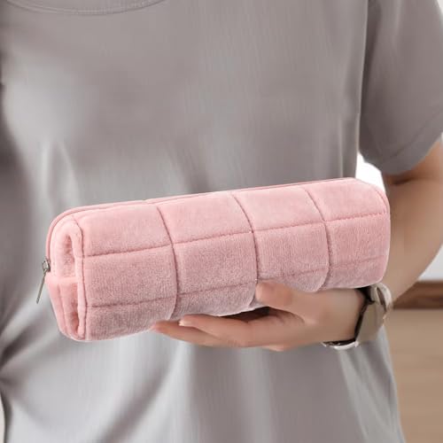 Image of WY LIGHTING LEVEL Small Plush Pink Pouch Travel Makeup Pouch Heavy Duty Aesthetic Pen Case Cute Cosmetic Bag Organizer Trendy Office Storage Bags Mini Zipper Toiletry Pouches for Women Men Adult