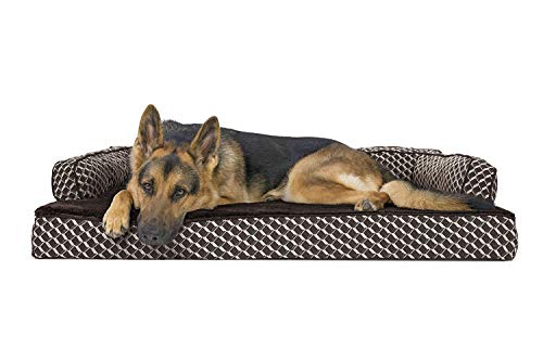 Furhaven Orthopedic Dog Bed for Large Dogs w/ Removable Bolsters & Washable Cover, For Dogs Up to 95 lbs - Plush & Woven Decor Comfy Couch Sofa - Diamond Brown, Jumbo/XL
