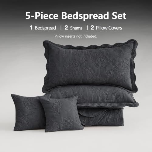 Image of HZ & HY Oversized Queen Bedspreads, Stitched Paisley, Dark Grey