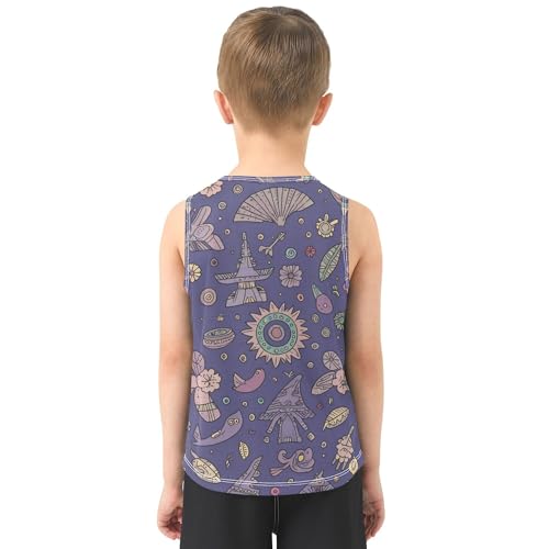 Japanese Theme Tank Tops for Boys Sleeveless Teens Vest Kids Sports Shirts for Beach Swim Work Out 3T3
