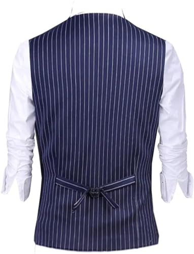 Kiioouu Men's Stripe Suit Vest Single Breasted Button Pinstripes Vest Slim Fit Classic Vest Wedding Grooms Men Vest2