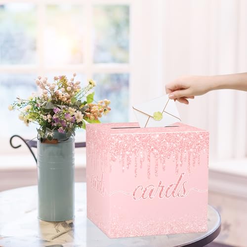 Image of JCTHKUKU Pink Card Box for Party, 8.7 inch Rose Dot Gift Cards Receiving Box Holder for Wedding, Bridal Shower, Graduation, Birthday, Retirement, Baby Shower, Anniversaries Party Decorations