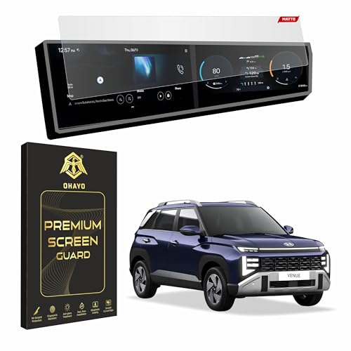 Image of OHAYO Matte Screen Protector for Hyundai Venue 2025 2026 New Facelift | Compatible with HX2 HX4 HX5 HX6 HX6T HX7 HX8 HX10 N6 N10 Variants | 12.3 Inch Dual Infotainment Display, Instrument Cluster & AC Console Protection | Anti Scratch, HD Clear, Bubble Free, Smooth Touch, Water Repellent | Automotive Display Protection Film | Not Tempered