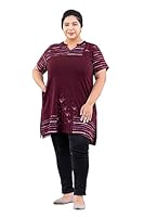 CUPID Women's Cotton Plus Size Half Sleeves Long Top for Semi Summers with One Side Pocket for Ladies Printed T Shirt_Wine Top_5XL