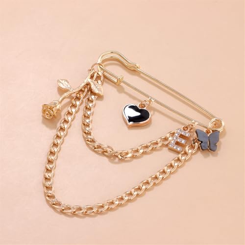 Image of Vintage Gold Silver Moon /Star Tassel Chain Brooch,PunStyle Crystal Star Moon Lapel Pins Cubic Zirconia Sweater Shawl Clips Collar Brooch for Women (Gold2)