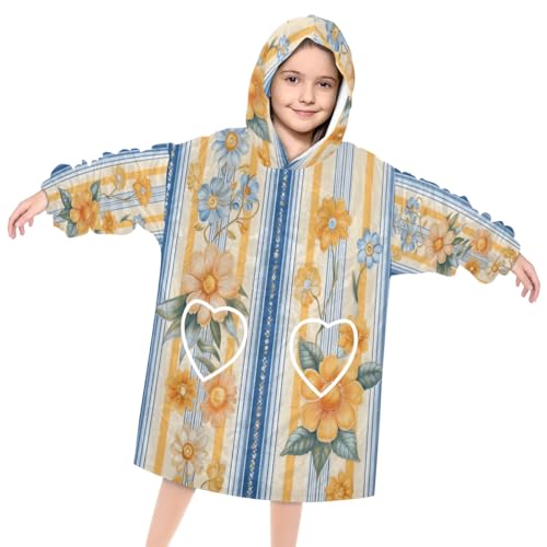 Kids Blanket Hoodie Small Florals Wearable Blanket Hoodie Oversized Hooded Blanket, Sweatshirt Blanket with Pockets Soft Warm Kids Hooded Blanket for Girls, Boys