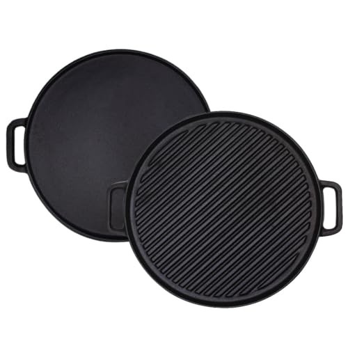 GRANDWISH Cast Iron Reversible Griddle Plate, Double-Sided Grill Pan with Handles (30 cm)