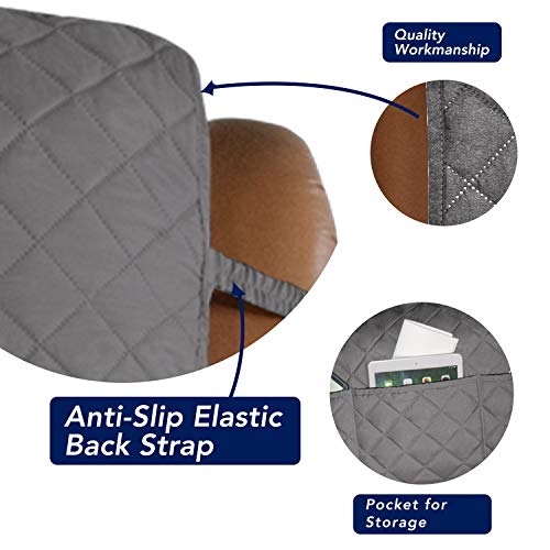 Image of PureFit Reversible Quilted Sofa Cover, Water Resistant Slipcover Furniture Protector, Washable Couch Cover with Non Slip and Elastic Straps for Kids, Dogs, Pets (Oversized Recliner, Gray /Light Gray)