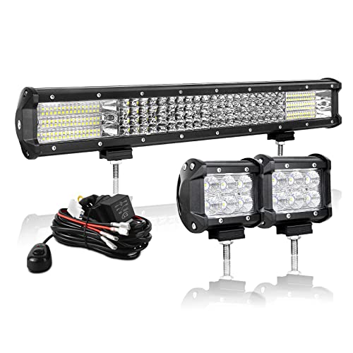 AUXTINGS 50 cm 510W 3 Row LED de la luz de la Barra del Piso con el Kit de arnés + Luz de Inicio de la inundación de 10 cm 18W para camión ATV SUV 4x4 JP Tractor Barco,12V 24V