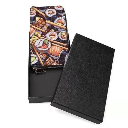Sushi Rolls Stacked Women's Leather Clutch Wallet with Zip Card Holder Hand Strap Large Capacity3