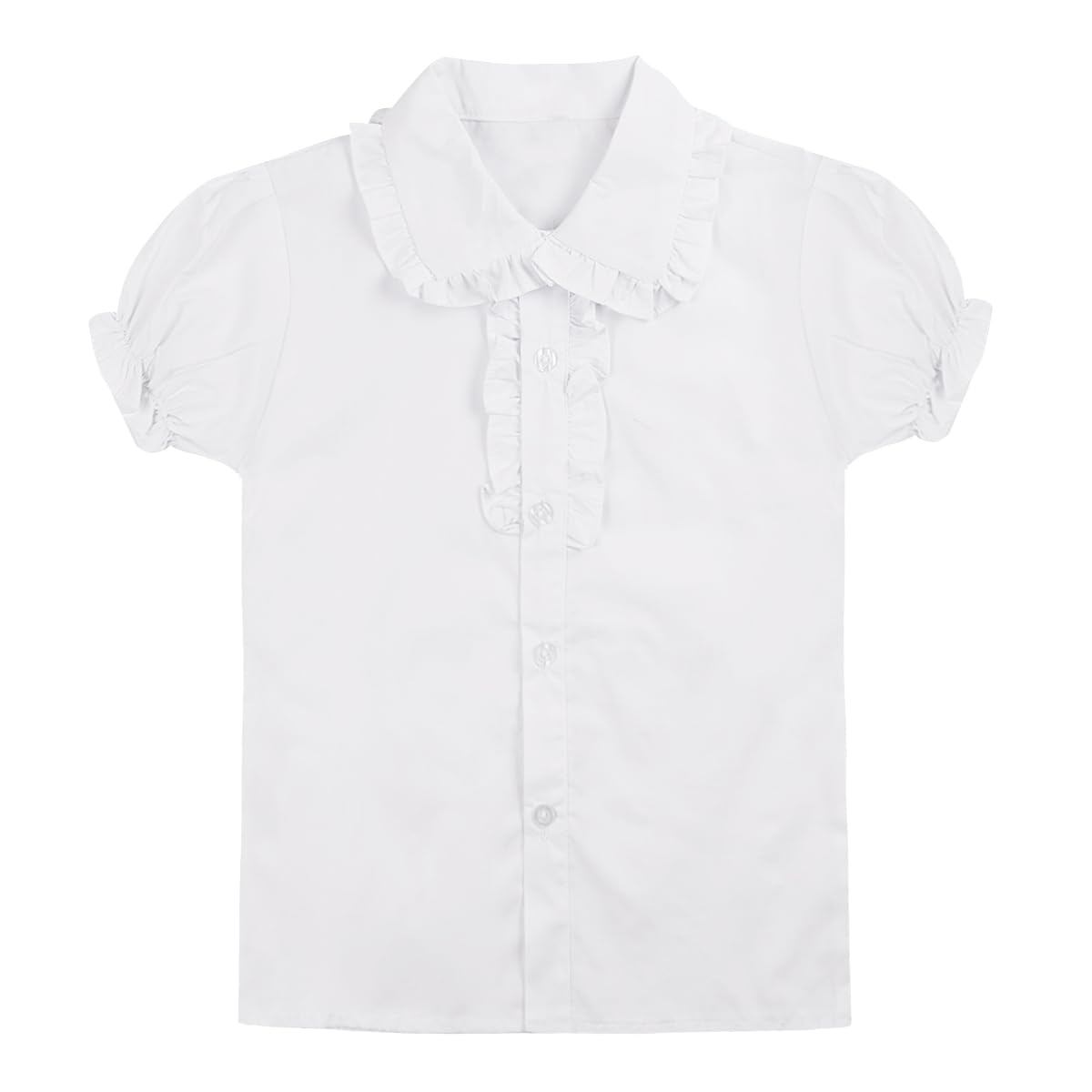 Freebily Blusa Blanca para Niñas Uniforme Escolar Niñas Muchachas Camisas De Manga Corta Casual Color Sólido Blusa con Botones De Fiesta