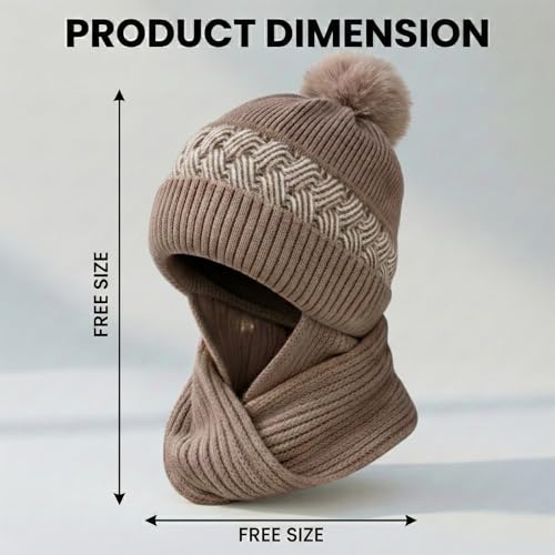 Image of Kraptick Women's Winter Cap and Scarf Set- Thick Fleece Lined Knitted Beanie Hat and Neck Warmer Muffler for Ladies, Stretchable & Soft Woolen Snow Proof for Extreme Cold -6