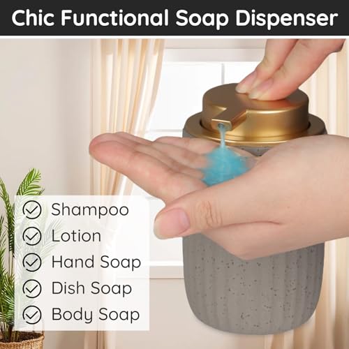 Image of Segbeauty Gray Ceramic Dish Soap Dispenser, 10.8oz Refillable Liquid Soap Pump Bottle for Kitchen Bathroom Countertop, 320ml Empty Shampoo and Conditioner Dispenser Bottles for Lotion Hand Wash Shower