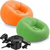 MSYU 2 pufs inflables con bomba de aire eléctrica para adultos, silla inflable portátil plegable para sala de estar, camping, dormitorio (verde, naranja)