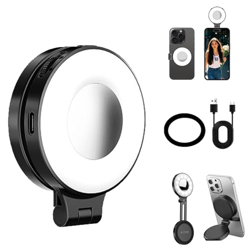 Quantifty - Luce magnetica per selfie 3 in 1 per telefono luce per con specchio luce LED a 360° per ad anello kit per nero