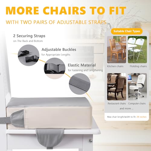Image of Booster Seat for Kitchen Chair, Toddler Booster Seats for Dining Table with Adjustable Straps Portable for Travel Camping Eating, Booster Cushion for Table for Baby Child Infant Kid Boy Girl