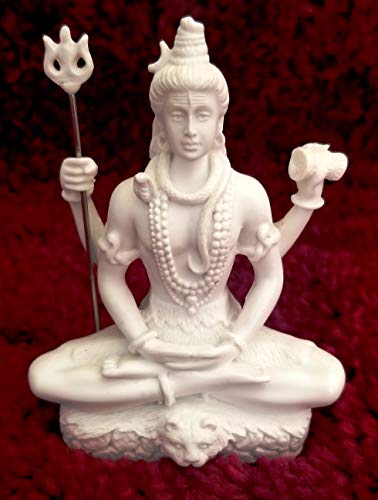 RK Collections 3.25in Lord Shiva Statue in Lotus Pose in Marble White Finish. Lord Shiv/Shiva Statues.