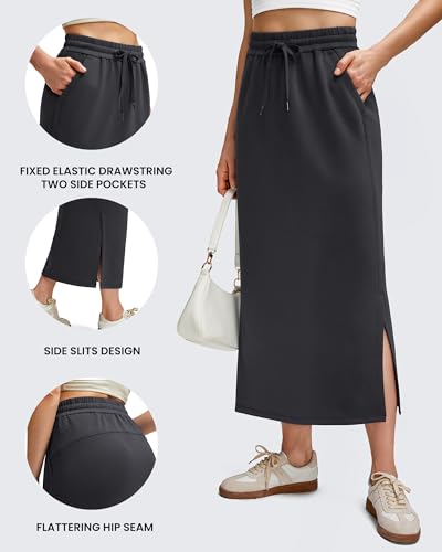 G4Free Smoofit Maxi Skirt for Women Modal Soft Drawstring Summer Casual Long Skirts Side Slits Lounge with 2 Pockets4