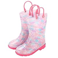 NSICBMNO Wellies For Kids - Waterproof Wellingtons Boots, Girls Boys Welly Boots With Carry Handles, Floral Strawberry Rain Shoes, Non Slip Wellies, Outdoor, Muddy, Puddle, Children Rainboots