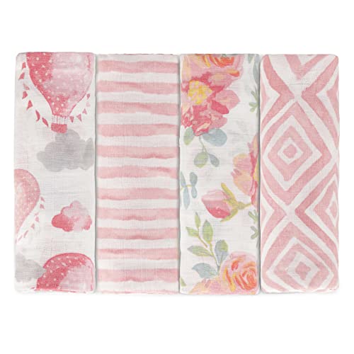 Image of Featherhead™ 100% Cotton Muslin Swaddle Blankets for Baby Girl - Large 47”x 47” - Pre-Washed, Soft, & Breathable - Newborn Essential & Perfect Baby Registry Gift (4 Pack - Garden Floral)
