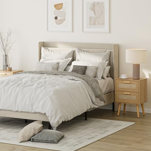 Image of Masupu Rattan Night Stand,Modern nightstand Boho Bedside Table with 2 Drawer,Small End Side Table for Bedroom,Living Room,Office,Natural