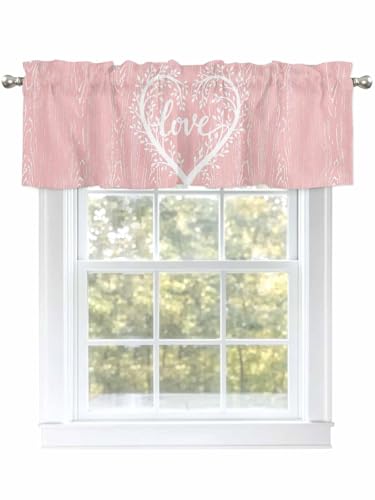 Dexnympq カフェカーテン 小窓用 シルエット 愛 木目 木の枝 LOVE ピンク カーテン おしゃれ 遮像 UVカット 遮熱 目隠し透けにくい ロッドポケット式 洗える キッチン 浴室 トレイ 子供部屋 喫茶店 洗面所 店舗飾り 軽量 1枚入り ?