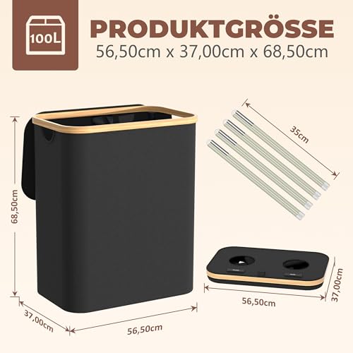 MY FAT GORILLA Multi Pfandflaschen Sammelbehälter mit 2 Fächer Schwarz - Behälter für Plastik, Glas, Karton oder Altpapier - Leergut Aufbewahrung - Mülleimer 2 Fächer - Pfandbehälter 2 XL Tragetaschen