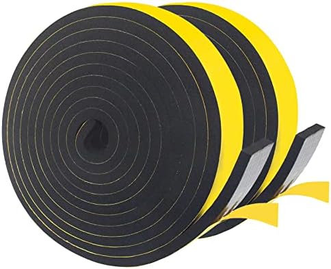 Self-Adhesive Foam Sealing Tape, Black, 12 mm (W) x 3 mm (D), Foam Rubber Self-Adhesive for Door Windows, Weatherproof, Anti-Collision, Sound Insulation (4 m Long x 3 Rolls)