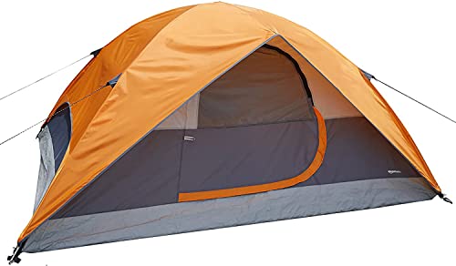 Amazon Basics 4-Person Dome Camping Tent With Rainfly - 9 x 7 x 4 Feet, Orange And Grey
