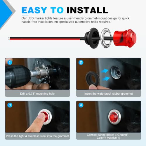 Image of Nilight 3 /4 inch Round Marker Lights 10PCS Red Side Bullet Clearance Light