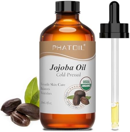 PHATOIL Jojoba Oil Organic Cold Pressed for Face, USDA Certified Premium Grade Jojoba Oil Deeply Moisturizing Carrier Oils for Skin, Face, Nails and Hair Growth, Massage, Essential Oils Mixing(118ML)