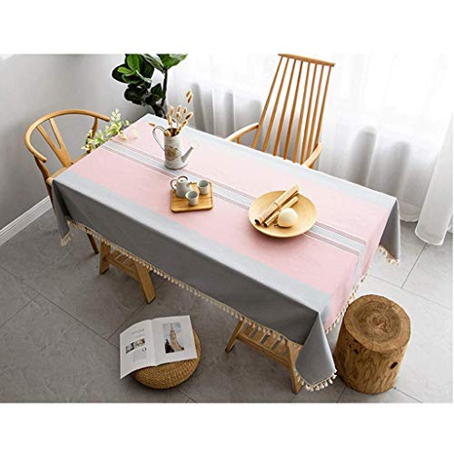 Nappe rectangulaire épaisse rayée pour table basse rose - 5