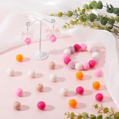 SOFPLATE 1 Box 60Pcs Red Silicone Bead 15mm Round Silicone Beads Bulk Large Pink Orange Candy Color Focal Loose Bubblegum Rubber Bead for jewellery Making Bracelet pen keychain beading DIY Supplies - Image 4
