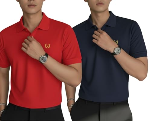 Image of MACK JONNEY Men's Solid Polo T-Shirt | Premium Cotton Blend | Regular Fit | Short Sleeve | Collared Casual Wear|Pack of 2 -MJ-157