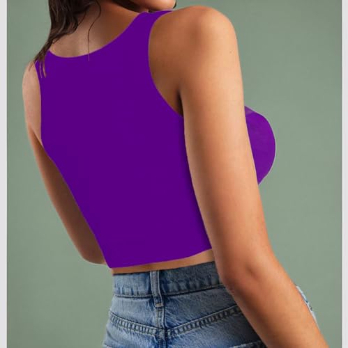 Image of Women's Sexy Sleeveless Crop Tops Double Layer Scoop Neck Cropped Tank Top