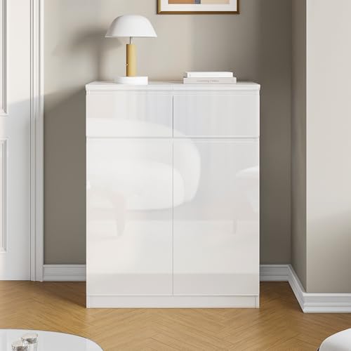 Aufbewahrungsschrank, Aktenschrank, Mehrzweckschrank, Büroschrank mit 2 Türen, Schrank abschließbar, Arbeitszimmer, Wohnzimmer,Weiß Hochglanz mit 2 Türen & 2 Schubladen, 80×40×103 cm Aufbewahrungsschrank, Aktenschrank, Mehrzweckschrank, Büroschrank mit 2 Türen, Schrank abschließbar, Arbeitszimmer, Wohnzimmer,Weiß Hochglanz mit 2 Türen & 2 Schubladen, 80×40×103 cm