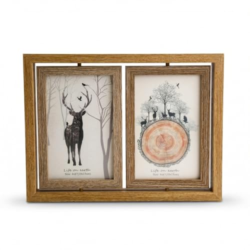 Ziyonix Cornice Foto in Legno 10 x 15 cm Girevole 360° Porta Foto da Tavola Doppia cornice per foto da 2 a 4 Cornice Portafoto a Doppio Lato per Matrimoni, Camerette, Famiglia, Scrivania e Ufficio
