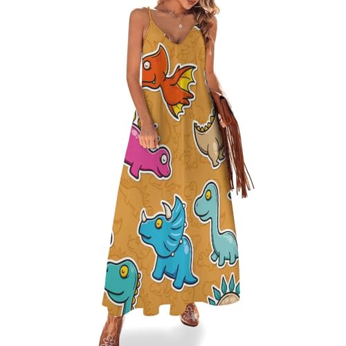 Robe longue dinosaure sauvage anti-chaleur : robe maxi légère sans manches de voyage
